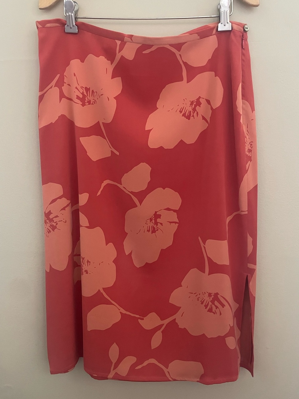 Vintage Tommy Bahama Silk Tropical Floral Wrap Midi Skirt Coral Pink 10